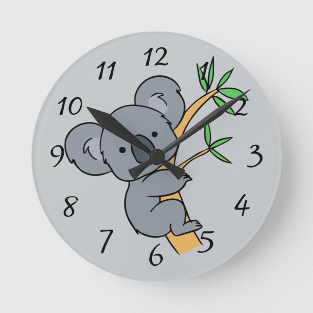 Animierter Koala-Bär Runde Wanduhr (Vorderseite)