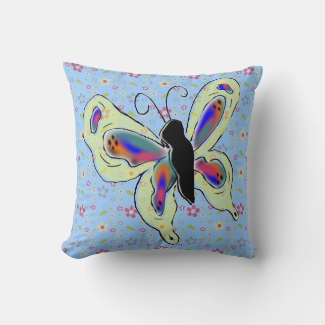 Animierter Schmetterling und floraler Hintergrund Kissen (Vorderseite)