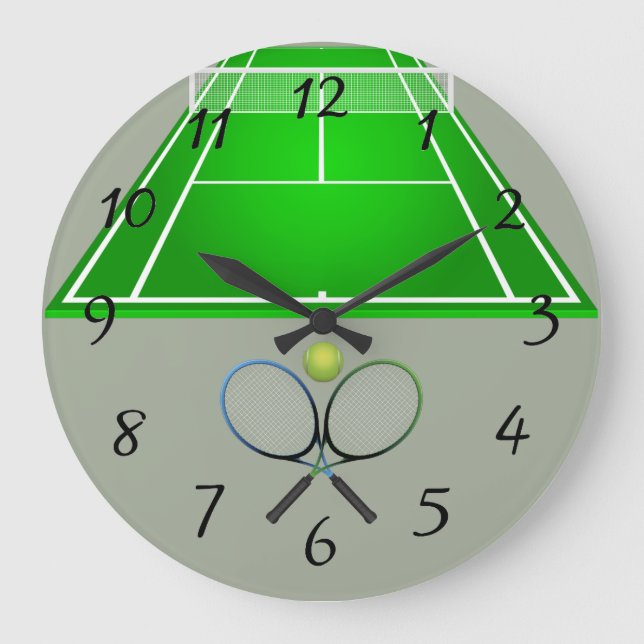 Animierter Tennisplatz und Schläger Große Wanduhr (Vorderseite)