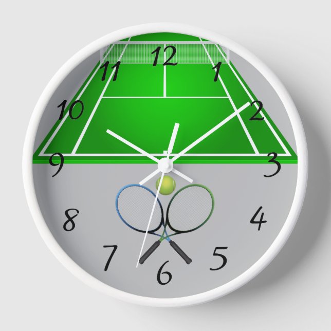 Animierter Tennisplatz und Schläger rund um die Uh Uhr (Vorderseite)