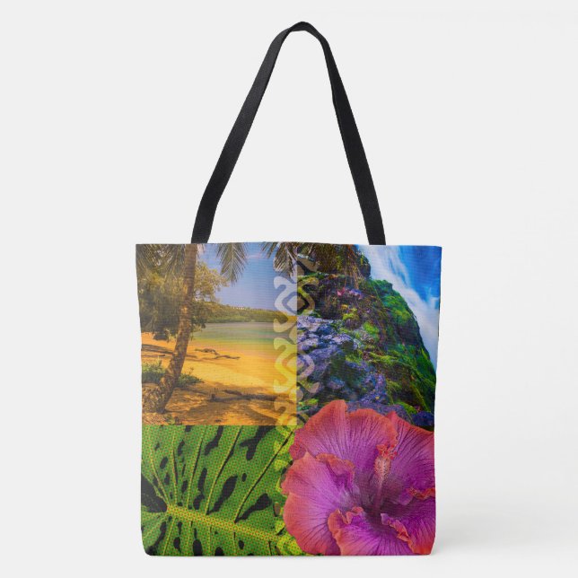 Anini Beach, Kauai Hawaiian Collage Beach Bag Tasche (Vorderseite)