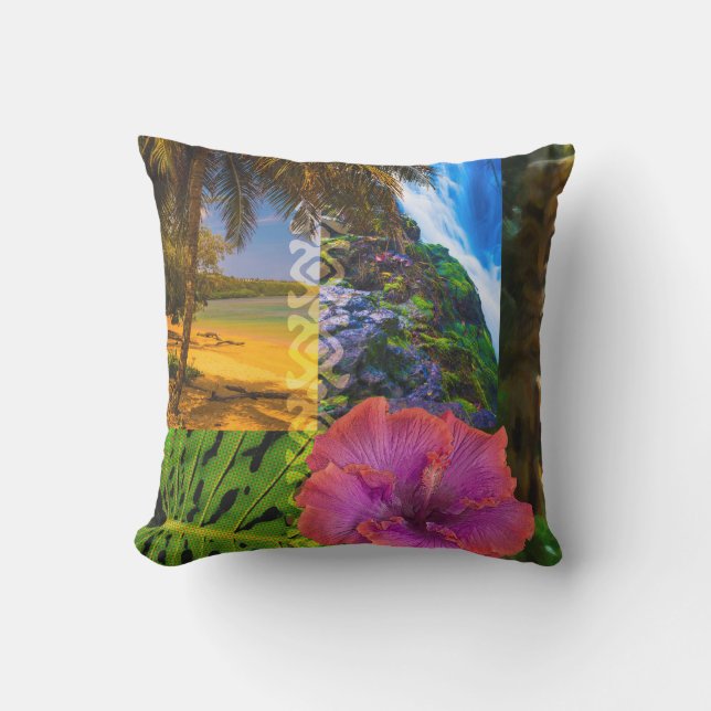 Anini Strand, hawaiischer CollageReversible Kauais Kissen Für Draußen (Vorderseite)