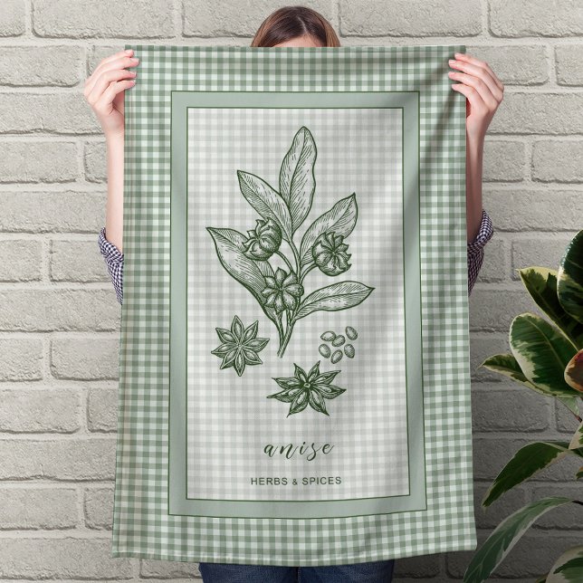 Anise Herb Kitchen Towel – Green Gingham Border Geschirrtuch (Anise Herb Kitchen Towel – Green Gingham Border)