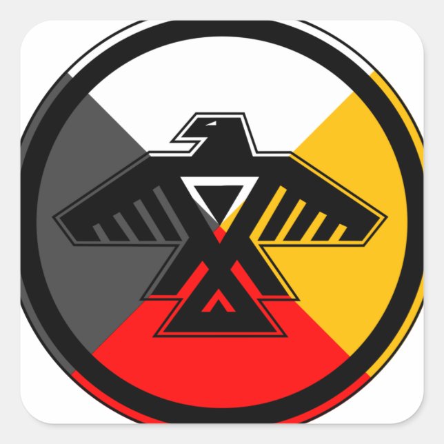 Anishinaabe Thunderbird in den vier Richtungen Quadratischer Aufkleber (Vorderseite)