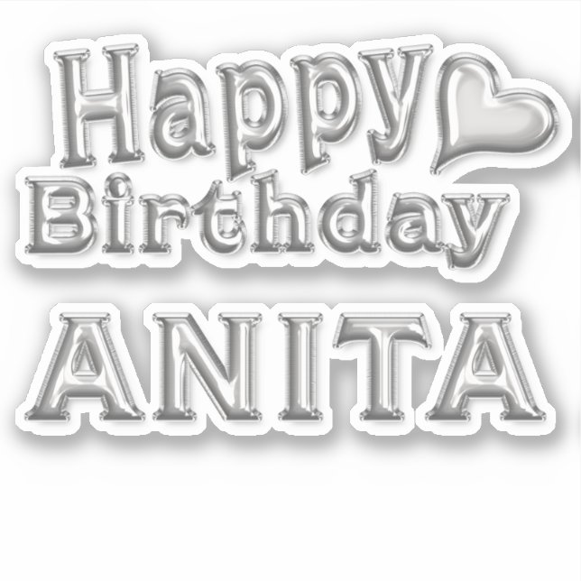 Anita Happy Birthday silver Aufkleber Sticker (Vorderseite)