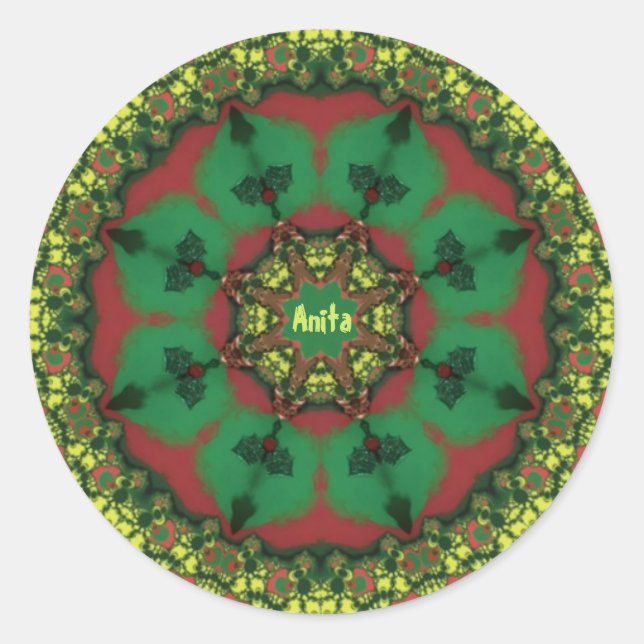 ANITA ~ WOW! Christmas Green Red Yellow ~ Runder Aufkleber (Vorderseite)