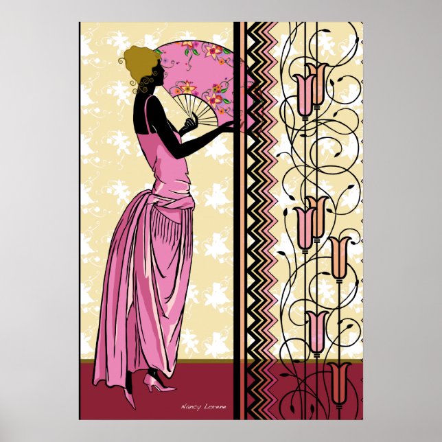 ANJANETTE: Art Deco Fashion in Pink and Yellow Poster (Vorne)