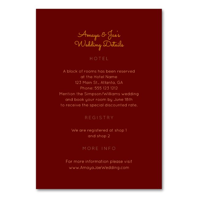 Ankara African Wedding Details 2-seitige Beilagenk Tischnummer (Vorderseite)