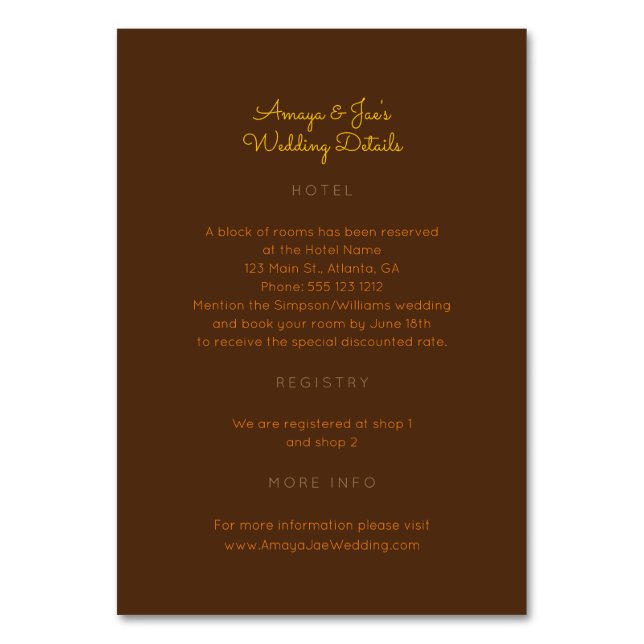 Ankara African Wedding Details 2-seitige Beilagenk Tischnummer (Vorderseite)