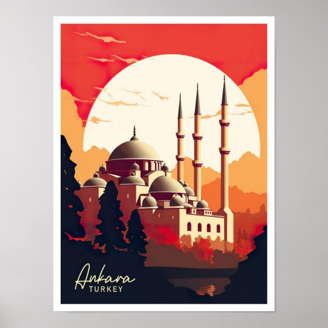 Ankara Türkei Art Vintage Reise Illustration Poster (Vorne)