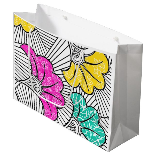 Ankara Turquoise und Gelbe Blumenbeutel Große Geschenktüte (Vorderseite Schrägansicht)