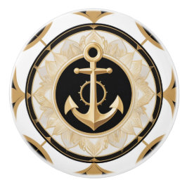 Anker Art Deco Schwarz-weiß und Gold Nautic Keramikknauf