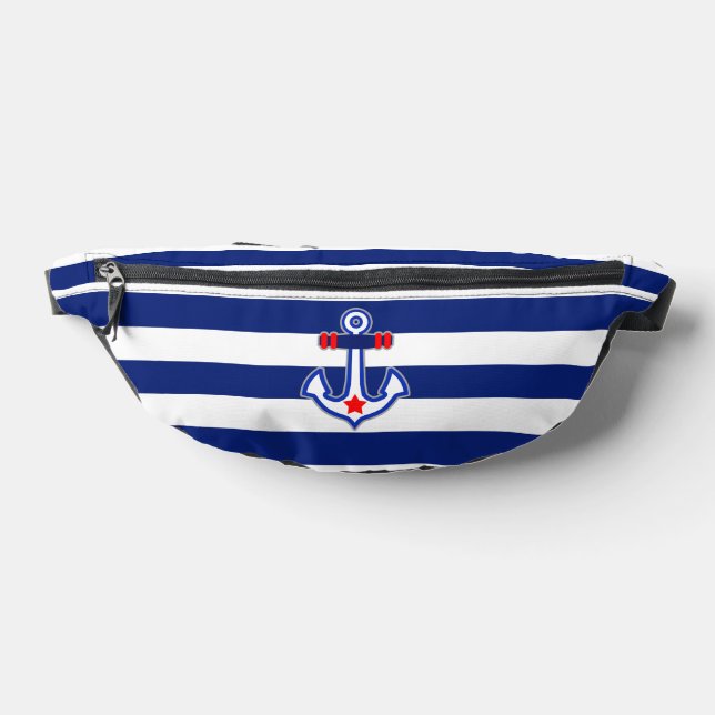 Anker auf blaue Streifen der Nautischen See drucke Bauchtasche (Ablage )