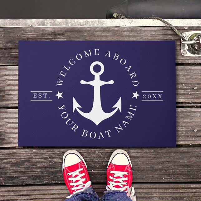 Anker auf Bootname Willkommen Fußmatte (Nautical Anchor Custom Boat Name Welcome Doormat)
