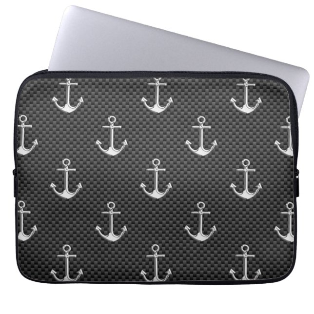 Anker auf dem Muster für schwarze Kohlenstofffaser Laptopschutzhülle (Vorderseite)