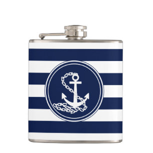 Anker auf dem Seemann von Nautical Blue und White Flachmann