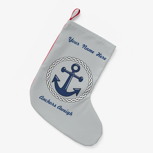 Anker-Aweigh graues personalisiertes Kleiner Weihnachtsstrumpf (Vorderansicht (hängend))