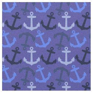 Anker Aweigh! Navy Blue Anchors Nautical Fabric Stoff