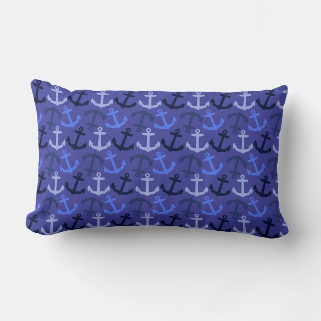Anker Aweigh! Navy Blue Nautical Pillow, Anker Lendenkissen (Vorderseite)