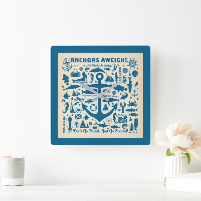 Anker Aweigh! Quadratische Wanduhr (Zuhause)