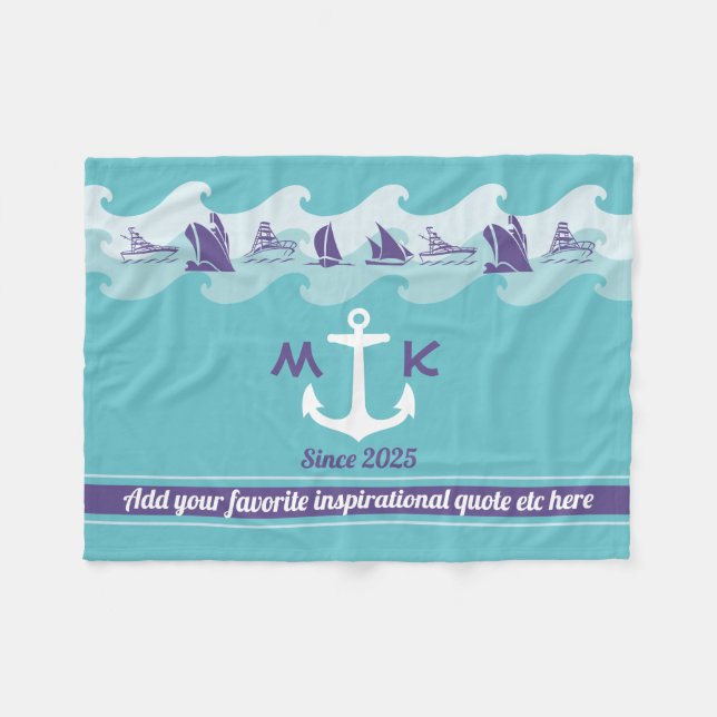 Anker bewegt Seeschiffs-Boots-Yacht-Monogramm Fleecedecke (Vorderseite (Horizontal))