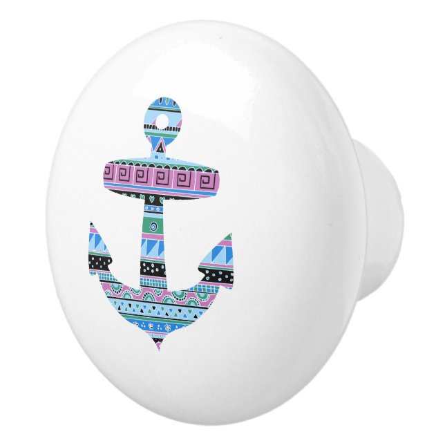 Anker Blue Tribal Stripes Nautical Drawer Knopf Keramikknauf (Rechts)