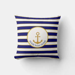 Anker der Familie auf Navy Blue & White Striping Kissen
