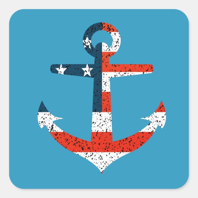 Anker der großen amerikanischen Flagge Quadratischer Aufkleber (Vorderseite)