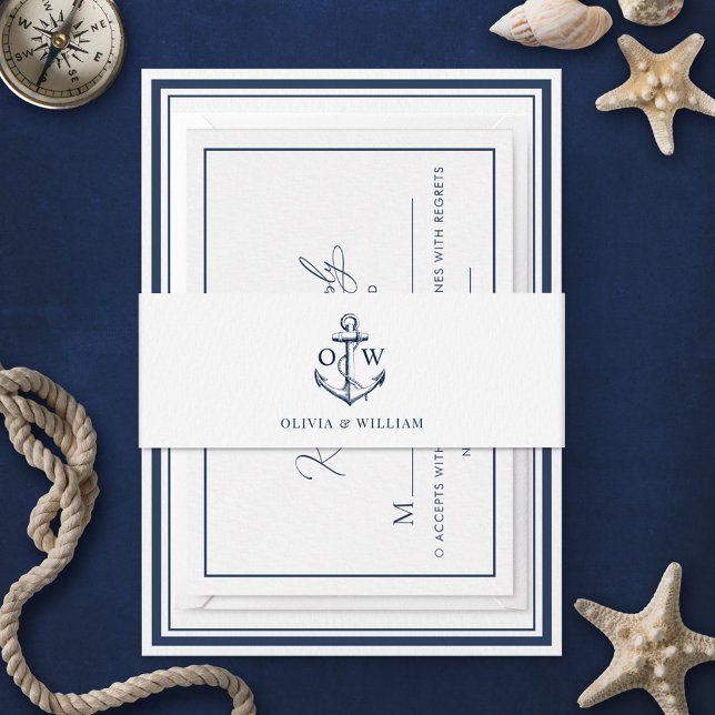 Anker der weißen Navy für die Hochzeit Einladungsbanderole (Von Creator hochgeladen)