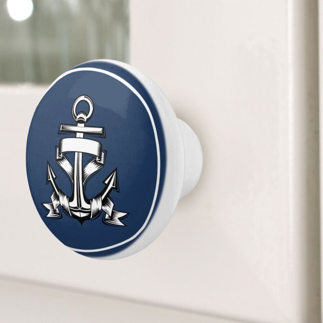 Anker des Blue Beach House Nautical Coastal Keramikknauf (Nautical Coastal Blue Beach House Ship Anchor Ceramic Knob)