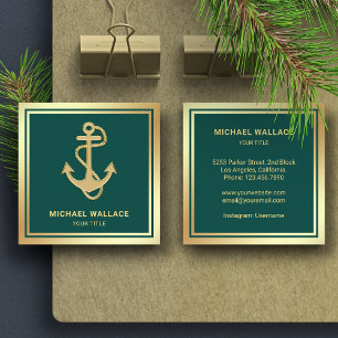 Anker des luxuriösen Green Gold Foil Nautical Rope Quadratische Visitenkarte