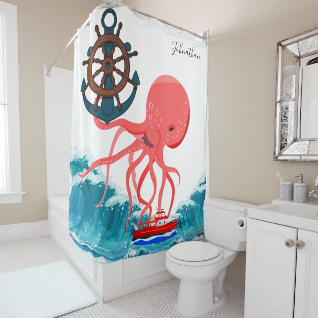 Anker des Ufervorhangs Octopus Ocean Waves Duschvorhang (Beispiel)