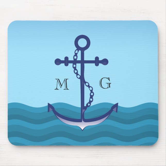 Anker für Nautische Schiffe mit Doppelmonogramm Mousepad (Vorne)