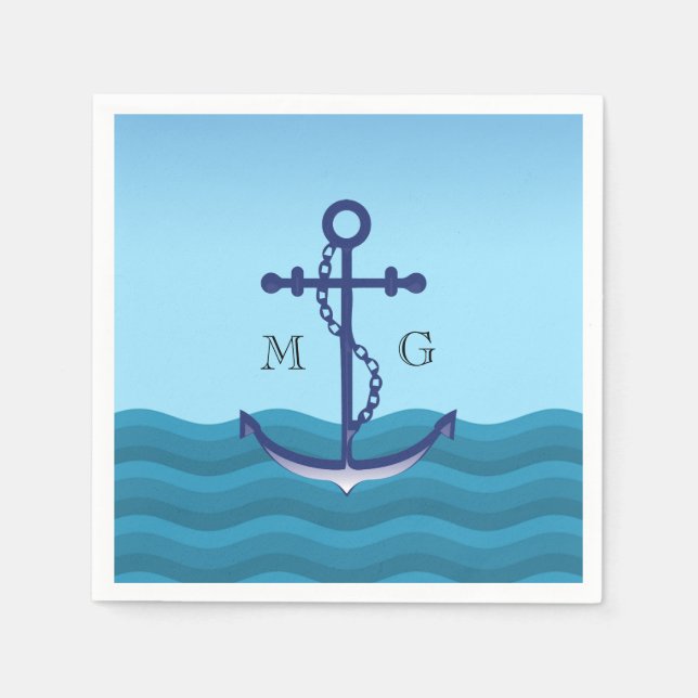 Anker für Nautische Schiffe mit Doppelmonogramm Serviette (Vorderseite)