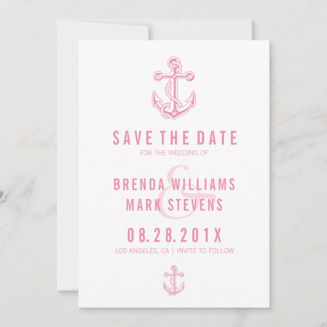 Anker für rosa Wasserfahrzeuge Save the Date (Vorderseite)
