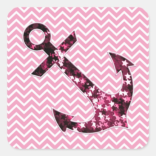 Anker für Zickzack und Funkelnd Sterne, rosa Quadratischer Aufkleber (Vorderseite)