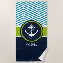 ANKER-GESTREIFTES SEEmonogramm-GRÜN UND MARINE