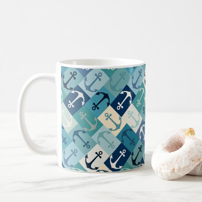Anker-Herringbone Blau Kaffeetasse (Mit Donut)