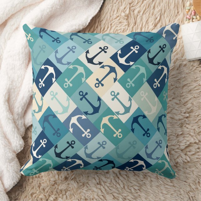 Anker-Herringbone Blau Kissen (Decke)
