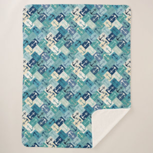 Anker-Herringbone Blau Sherpadecke