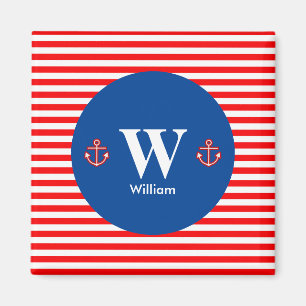 Anker Marine Navy Rot Weiß Streifen Muster Magnet