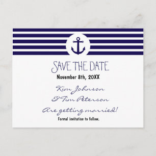 Anker Maritime gestreifte Postkarte Save The Date