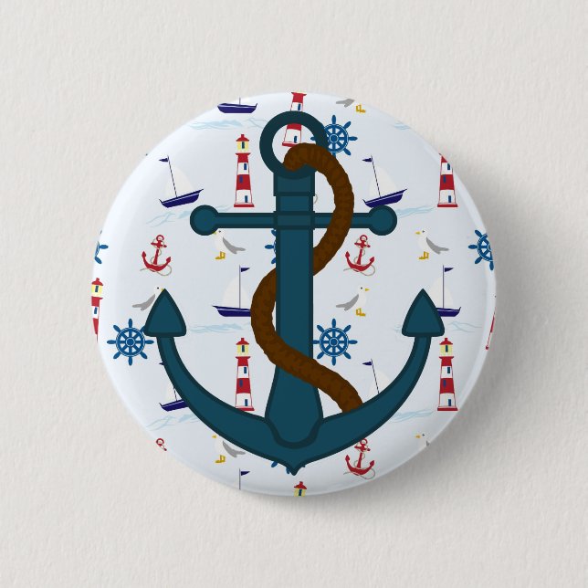 Anker mit blauem Leuchtturmdruck Pinback Knopf Button (Vorderseite)