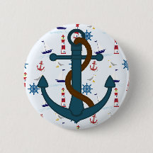Anker mit blauem Leuchtturmdruck Pinback Knopf