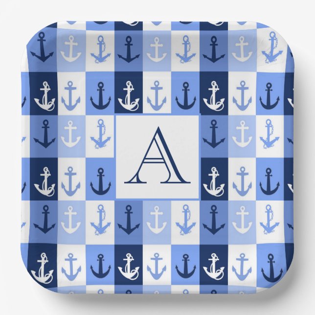 Anker-Monogramm-Teller Pappteller (Vorderseite)
