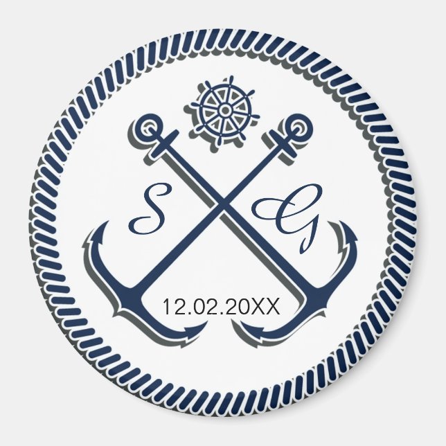 Anker Monogramme, Schöne Hochzeit speichern Sie da Magnet (Vorne)