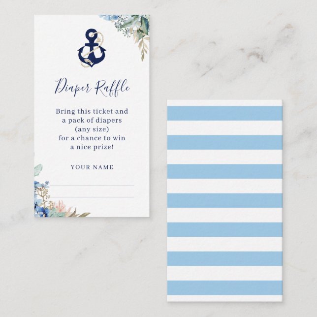 Anker Nautical Floral Baby Dusche Windeln Windeln  Begleitkarte (Vorne/Hinten)