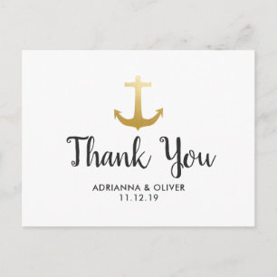 Anker Nautical Imitats Gold Foil Hochzeitsdanken Postkarte