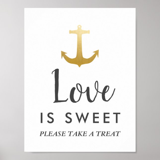 Anker Nautical Imitats Gold Foil | Hochzeitszeiche Poster (Vorne)
