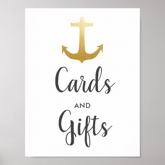 Anker Nautical Imitats Gold Foil | Hochzeitszeiche Poster (Vorne)
